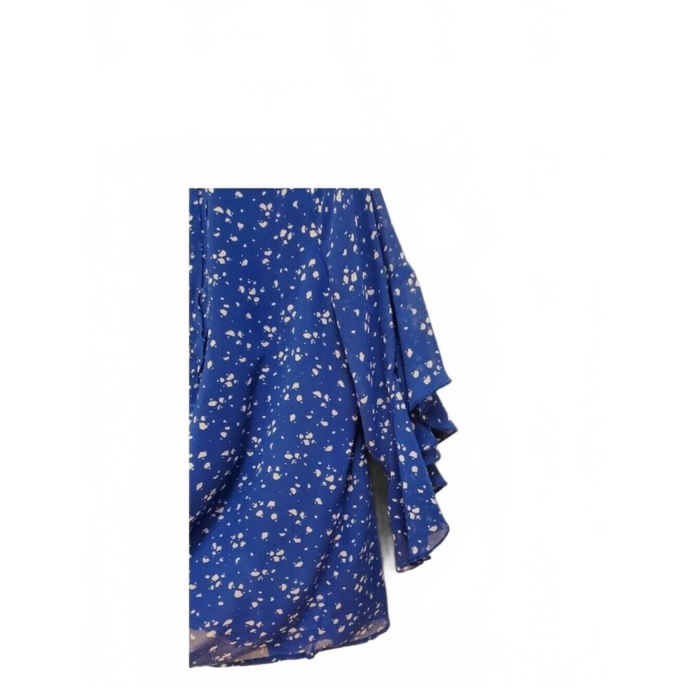 Blue Floral Split-Neck Ruffle Sleeve Blouse - Picture 8 of 8